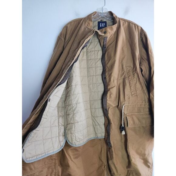 Gap Men Tan Khaki 100% Cotton Mid Length Anorak Utility Full Zip Jacket  Large - Picture 8 of 12